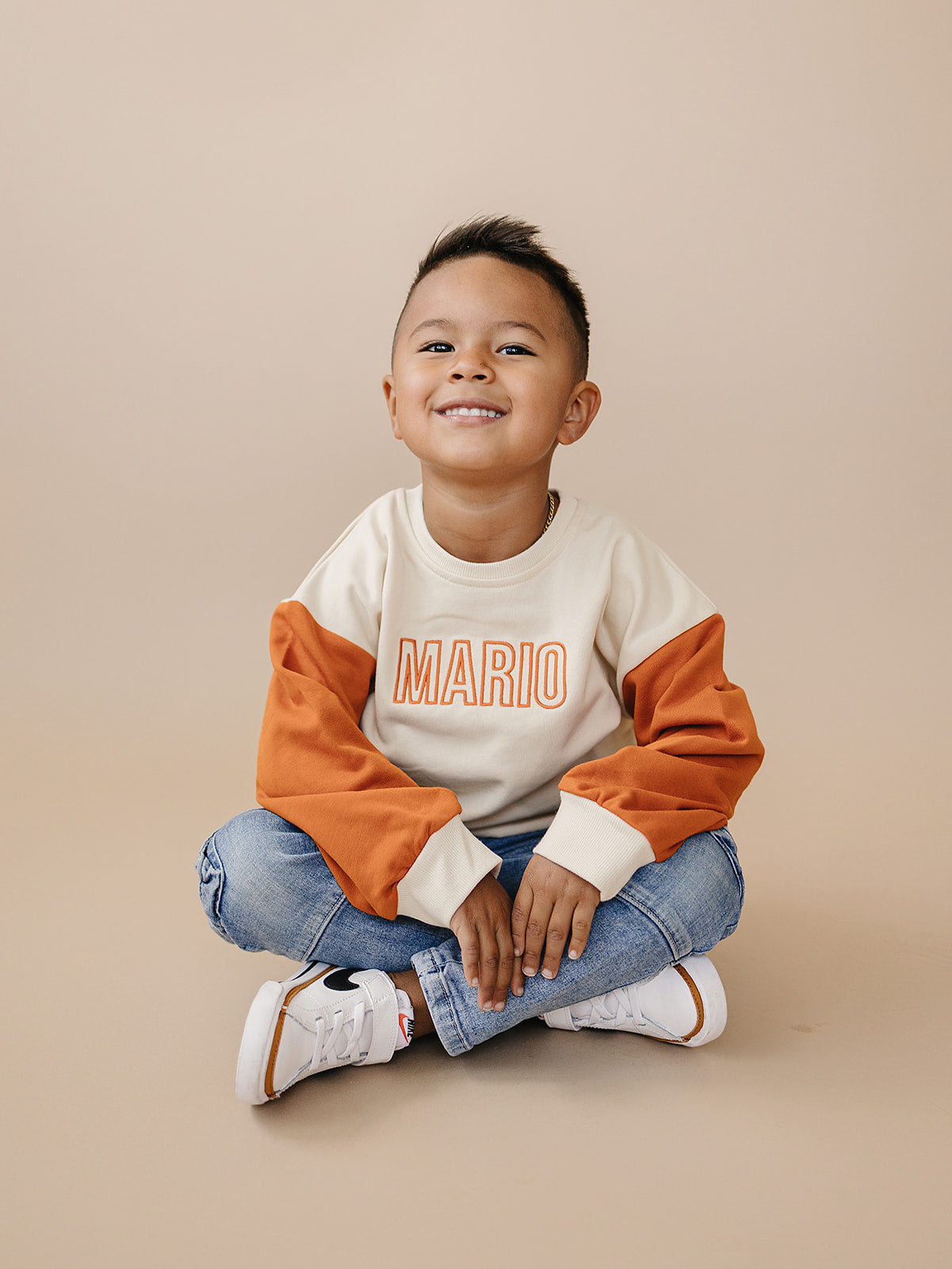 Colorblock Crewneck Sweatshirt - Cream & Orange (Fall/Halloween)