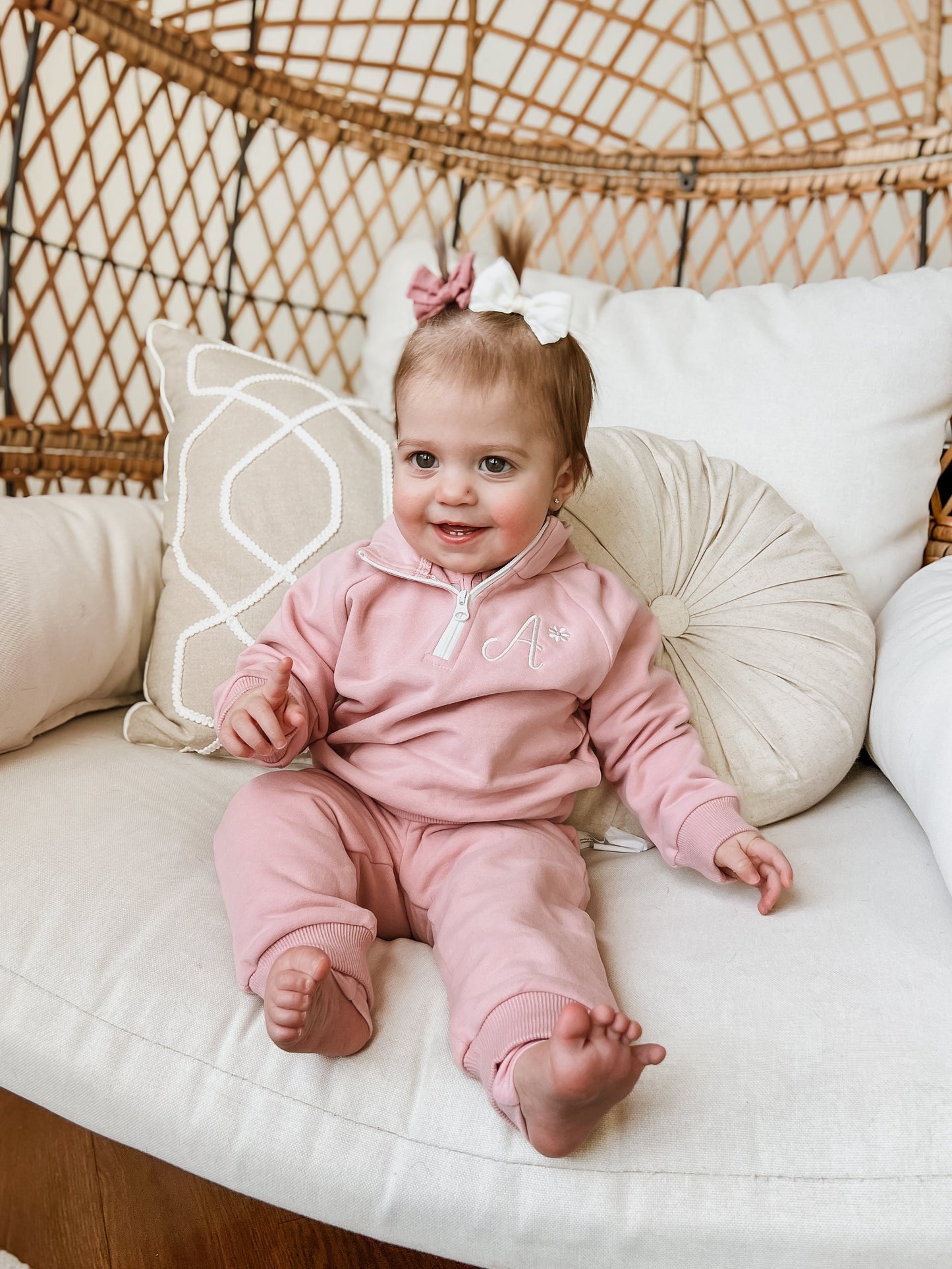 Blank Organic Cotton Quarter-Zip Set - Pink