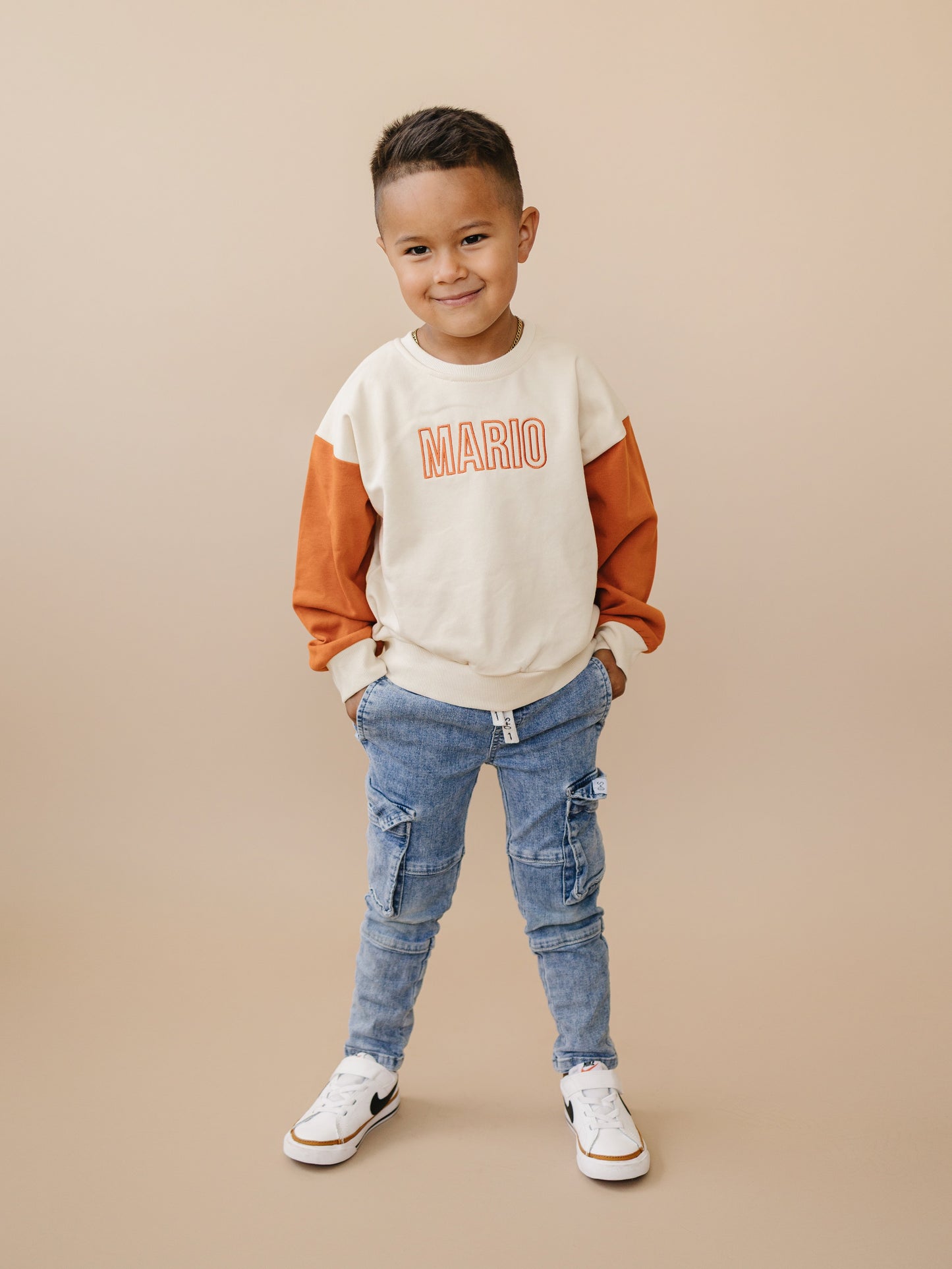 Colorblock Crewneck Sweatshirt - Cream & Orange (Fall/Halloween)