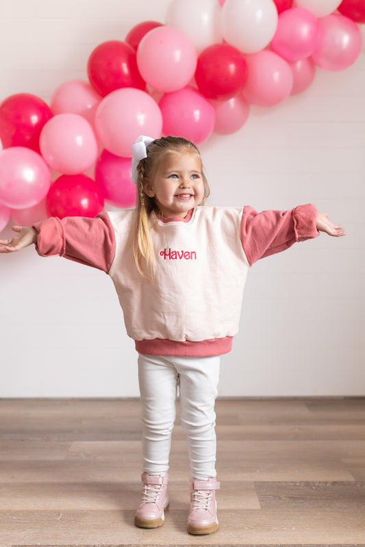 Colorblock Crewneck Sweatshirt - Pinks