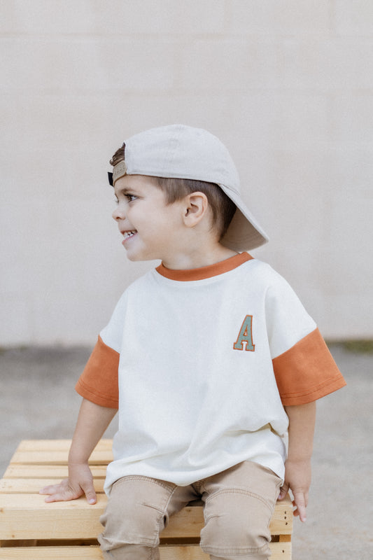 Oversized Tee - Burnt Orange & Cream Colorblock