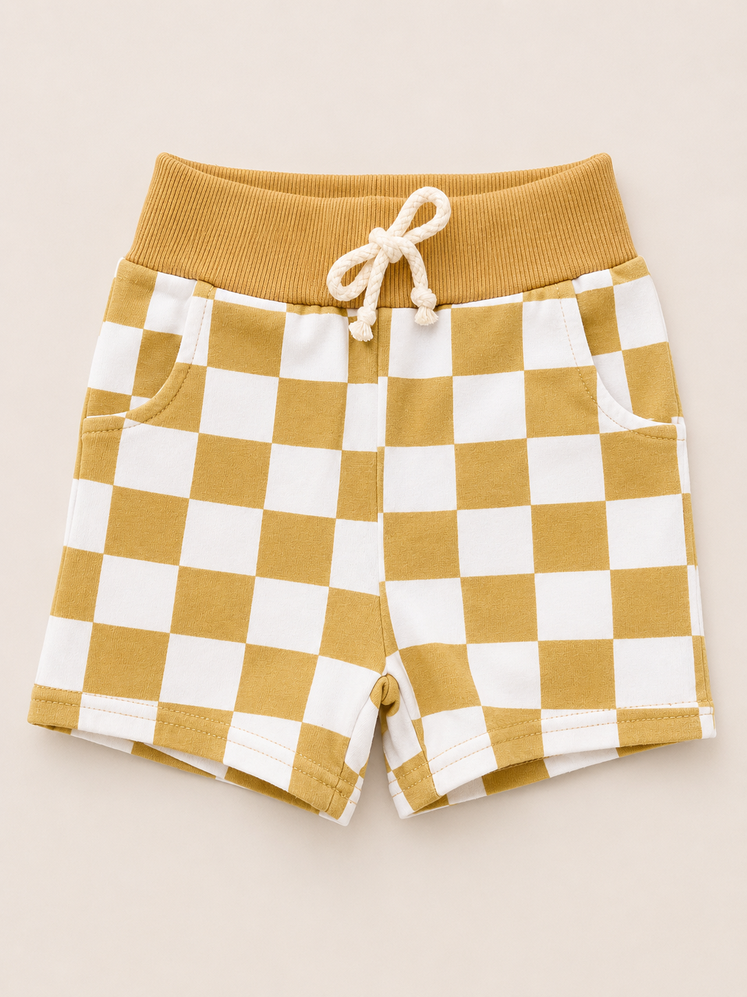 Gold Checker Organic Cotton Sweatshirt - Crewneck, Bubble Romper & Shorts Option