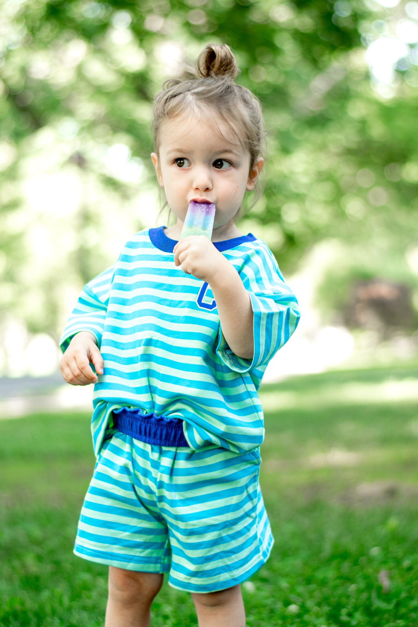 PRESALE Organic Cotton Striped Shorts Set - Blue & Green *end of July