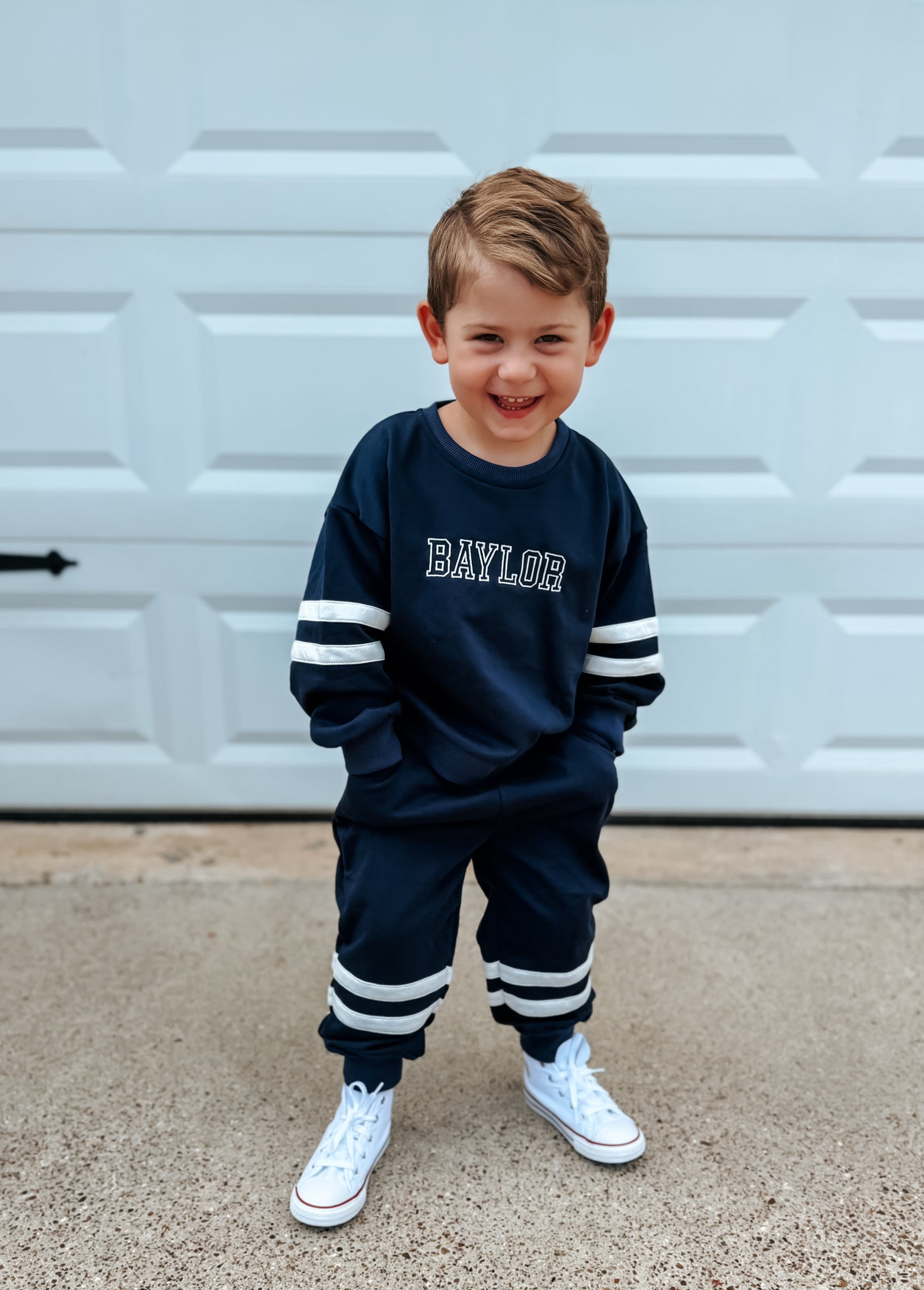 Navy Varsity Stripe Jogger Set