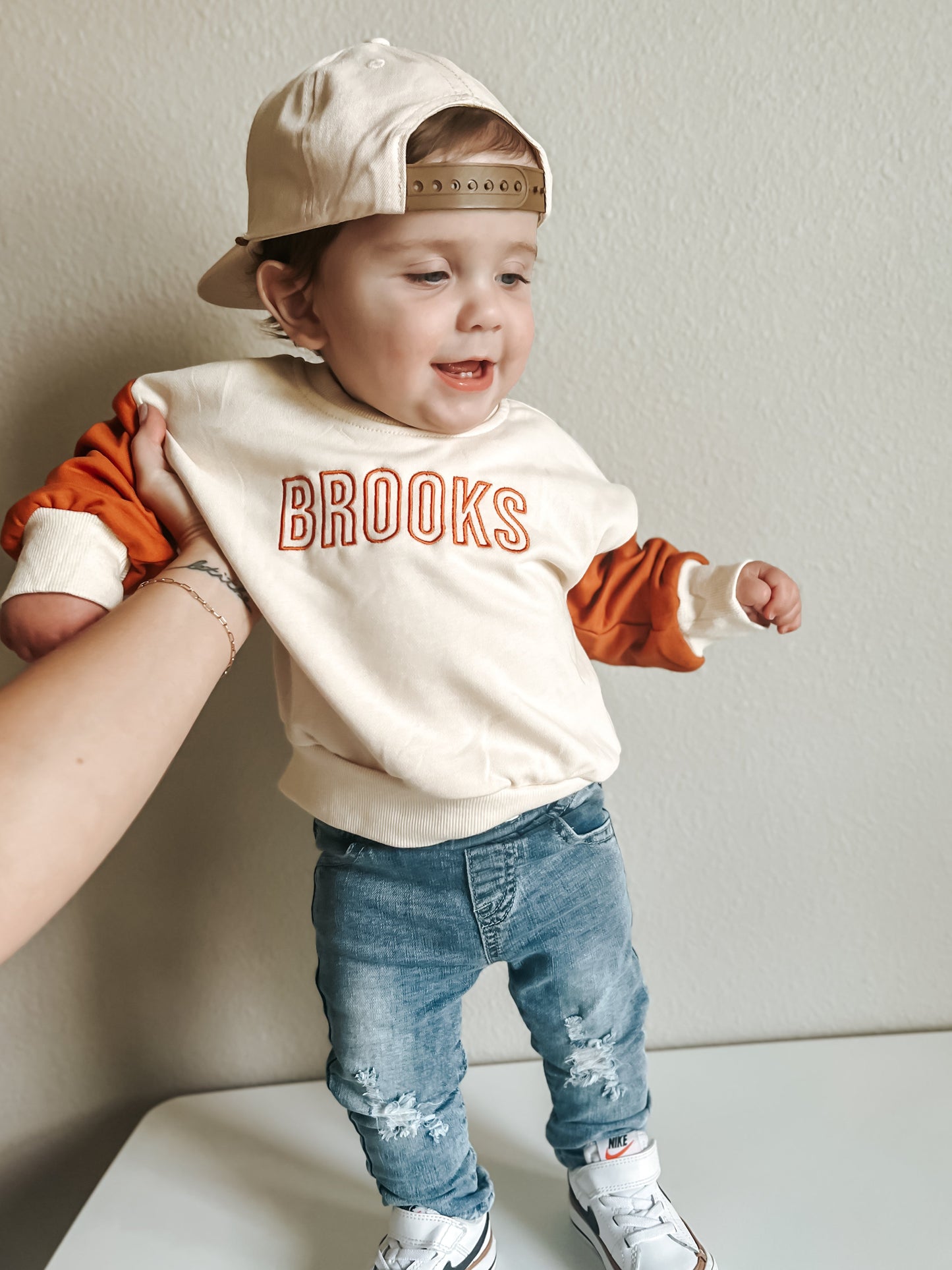 Colorblock Crewneck Sweatshirt - Cream & Orange (Fall/Halloween)