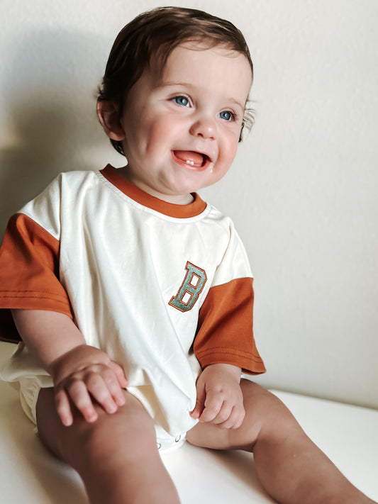 T-Shirt Romper - Burnt Orange & Cream Colorblock
