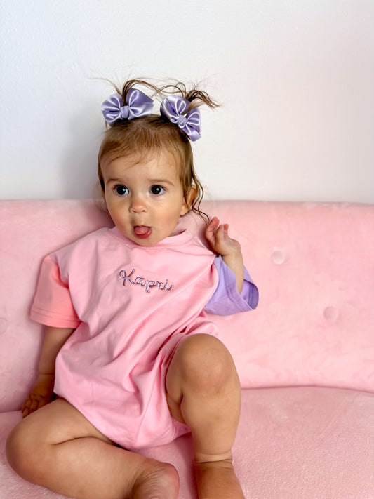 Organic Cotton Colorblock T-Shirt Romper - Pink & Purple