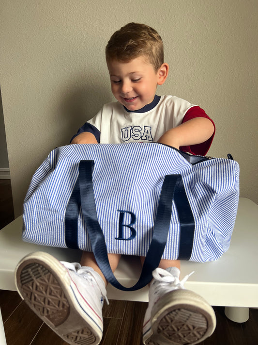 Seersucker Striped Duffle Bag - Pink, Purple or Navy