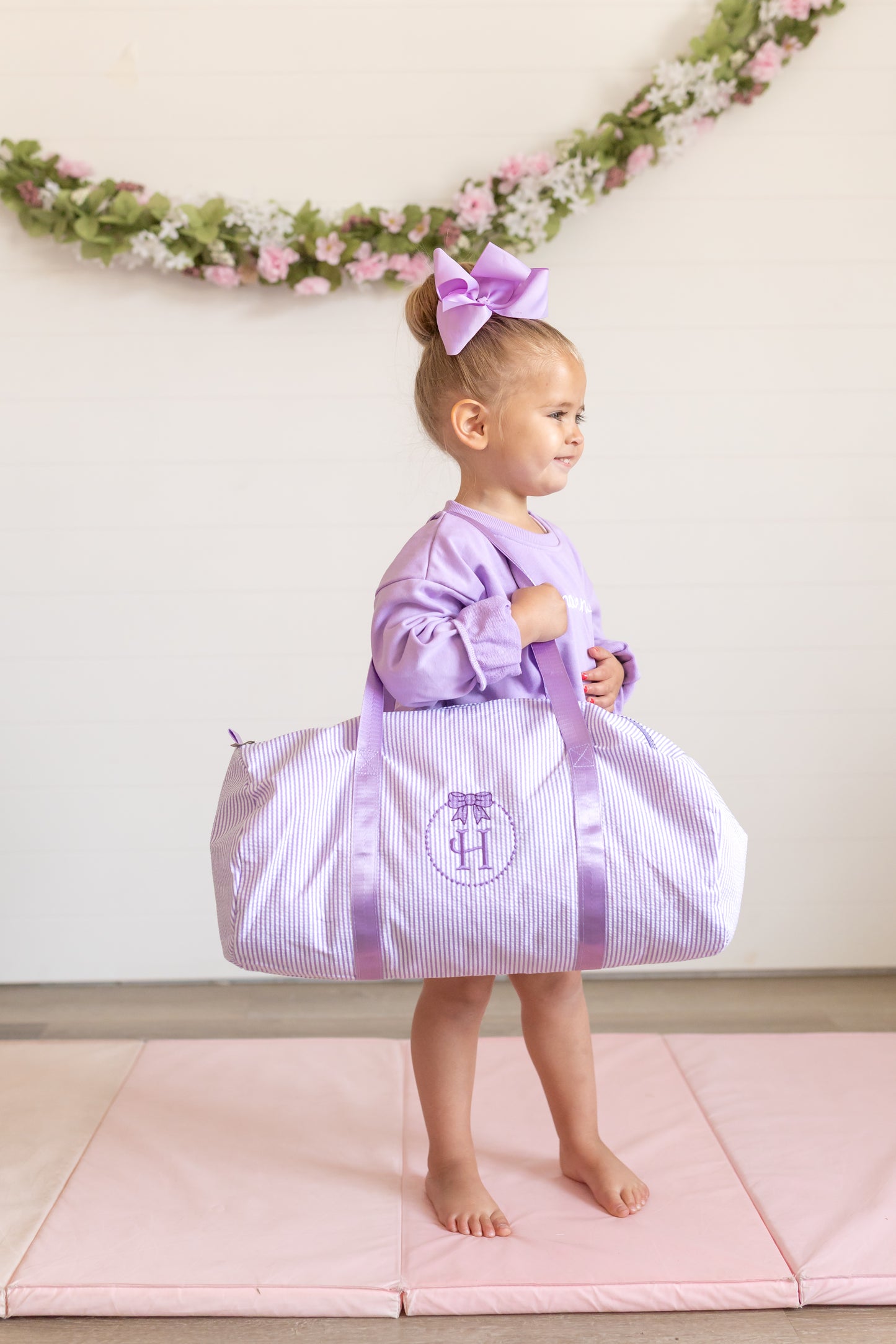 Seersucker Striped Duffle Bag - Pink, Purple or Navy