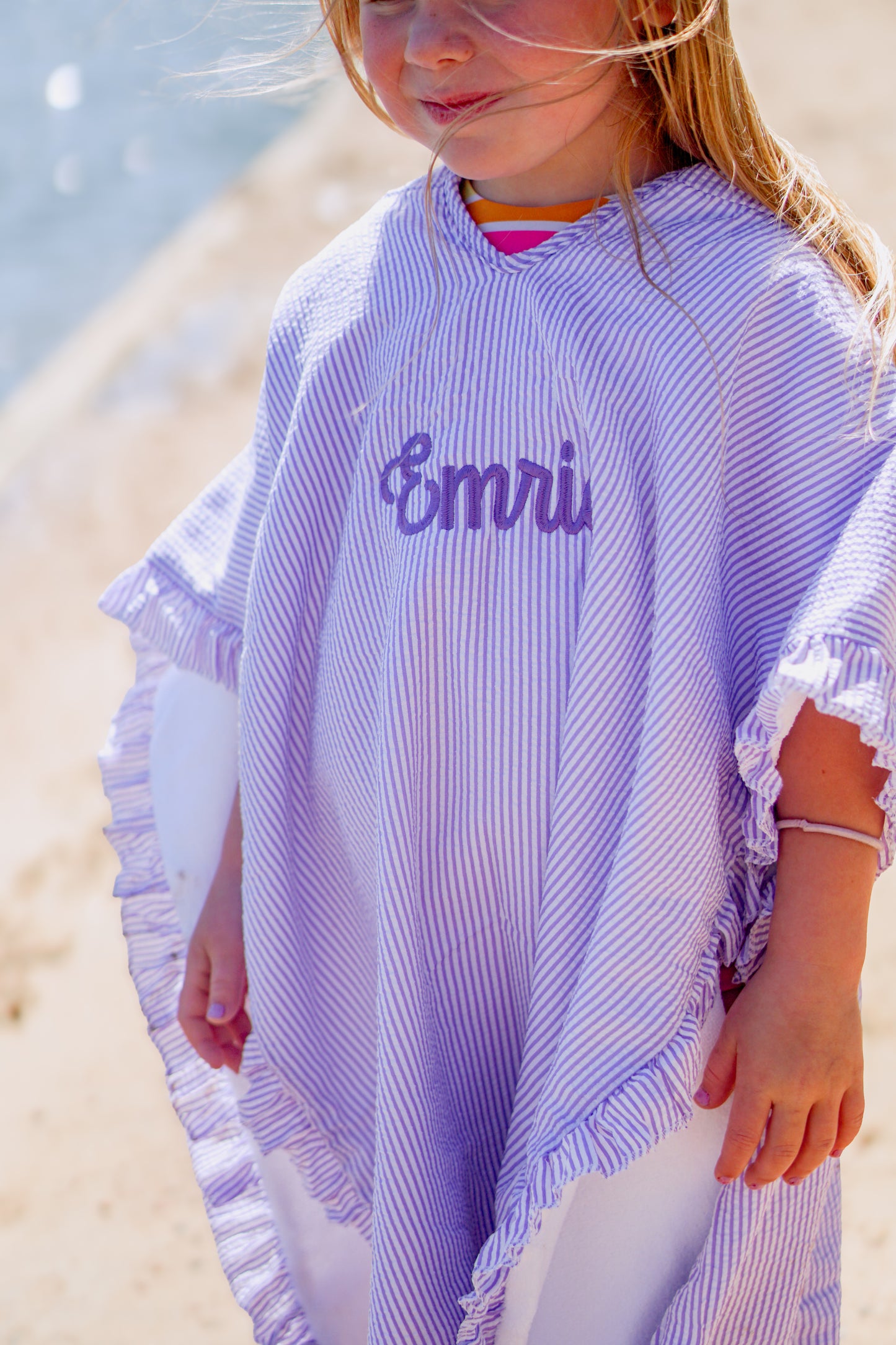 Seersucker Stripe Beach Towel Poncho - more colors