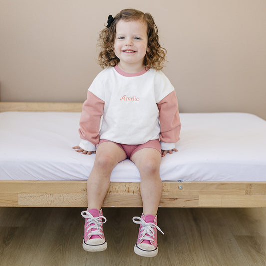 Colorblock Crewneck Sweatshirt - White & Pink