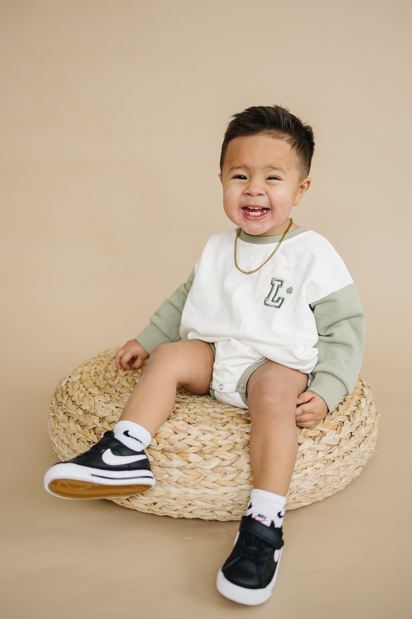 Colorblock Sweatshirt Romper - Sage & White