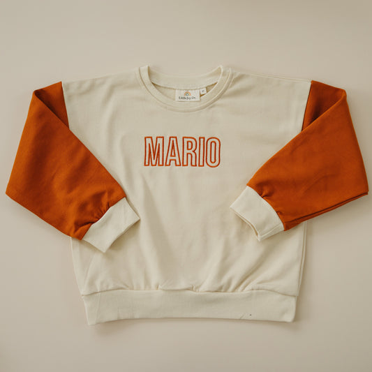 Colorblock Crewneck Sweatshirt - Cream & Orange (Fall/Halloween)