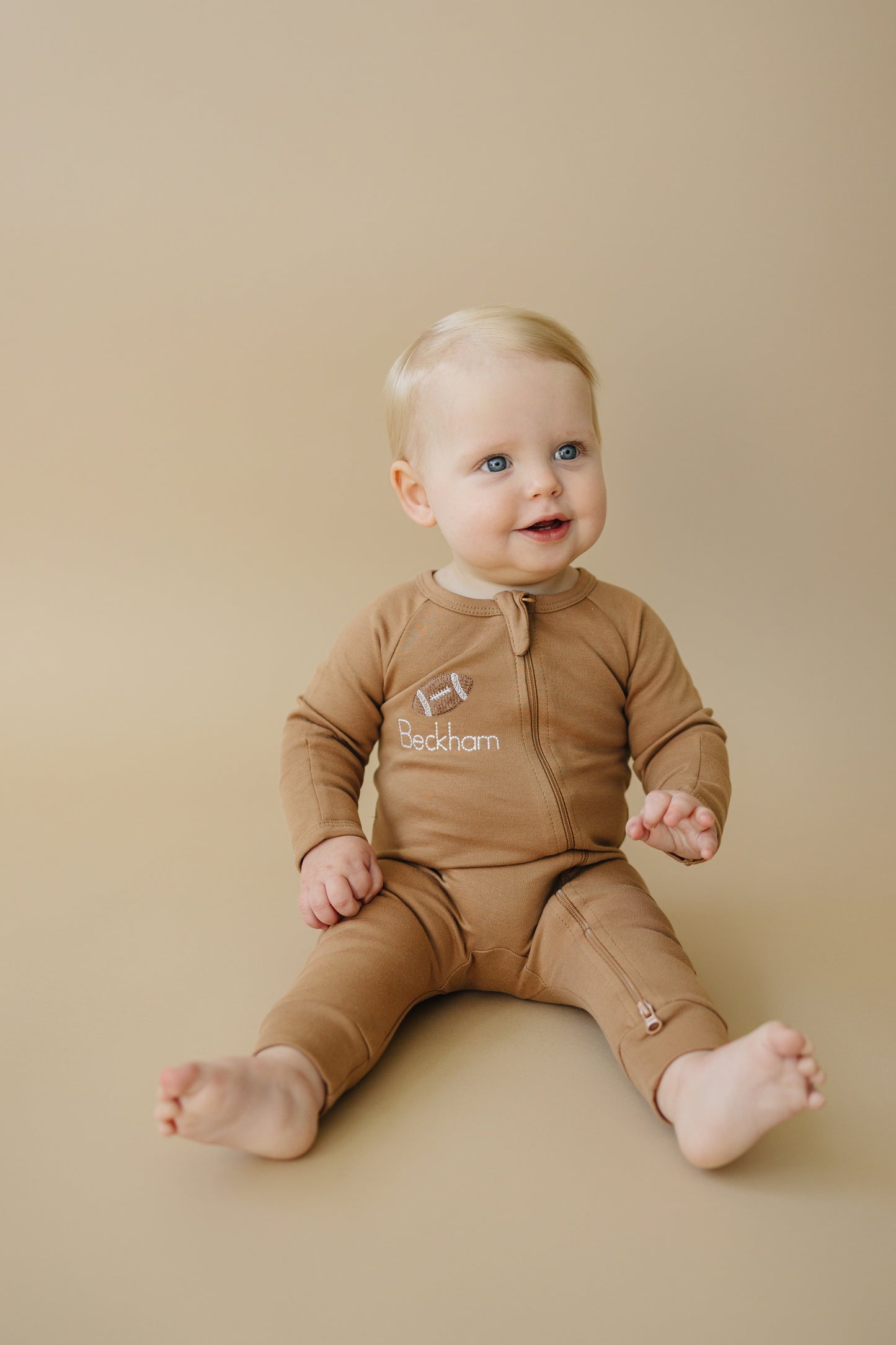 Organic Cotton Zipper Romper - Brown