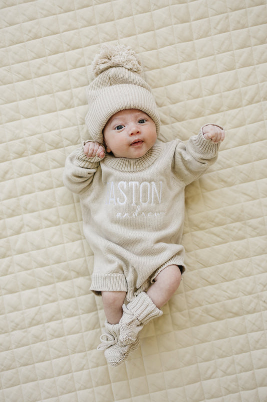 Knit Sweater Romper + Optional Hat & Booties