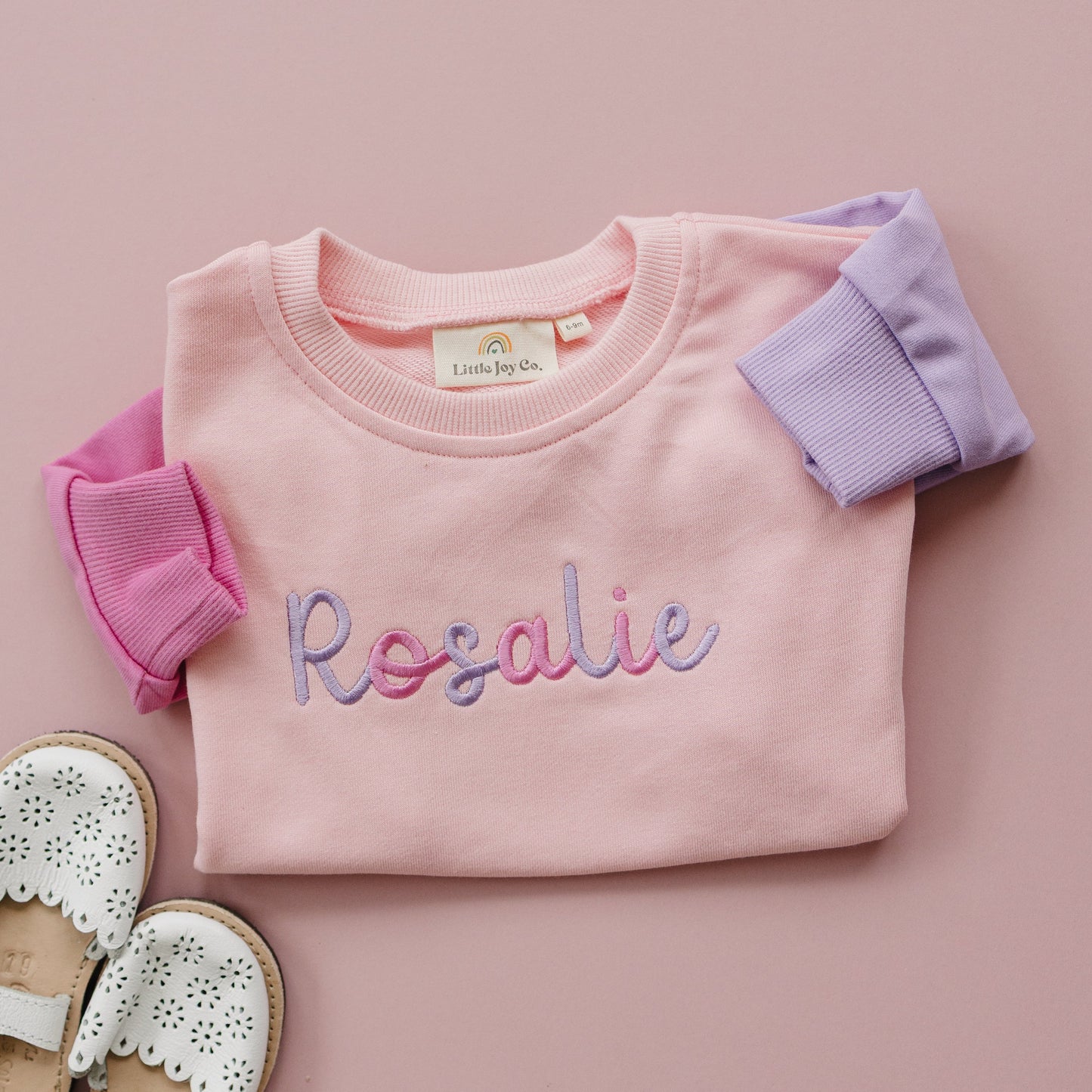 Colorblock Sweatshirt Romper - Pink & Purple