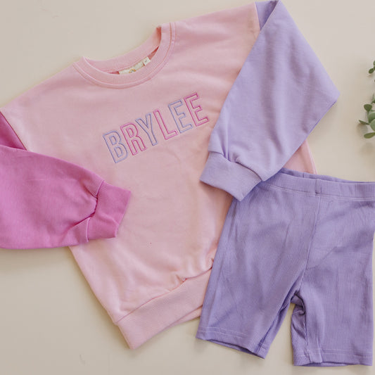 Pink & Purple Colorblock Crewneck Sweatshirt w/Optional Pants