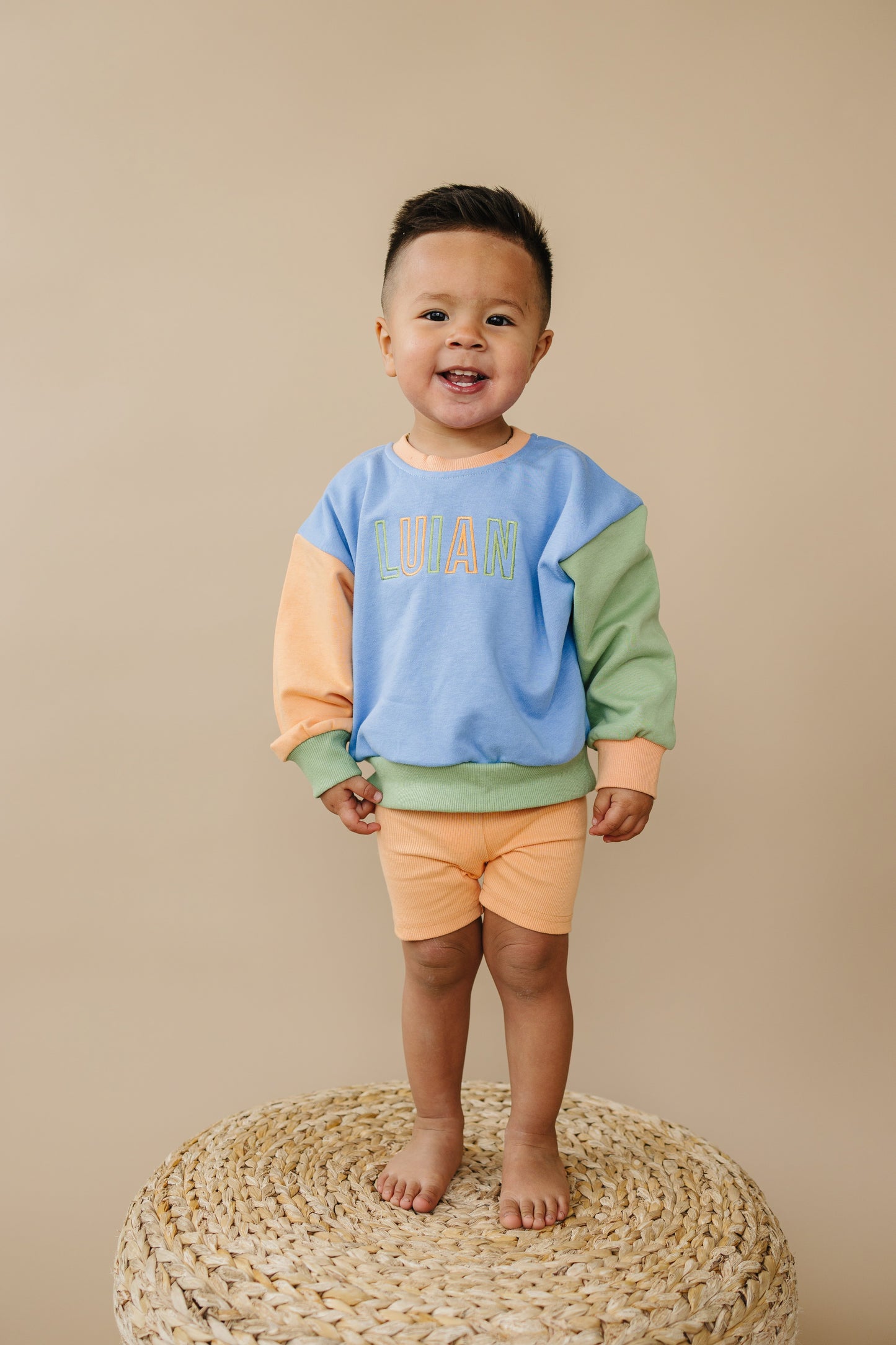 Colorblock Crewneck Sweatshirt or Biker Shorts Set