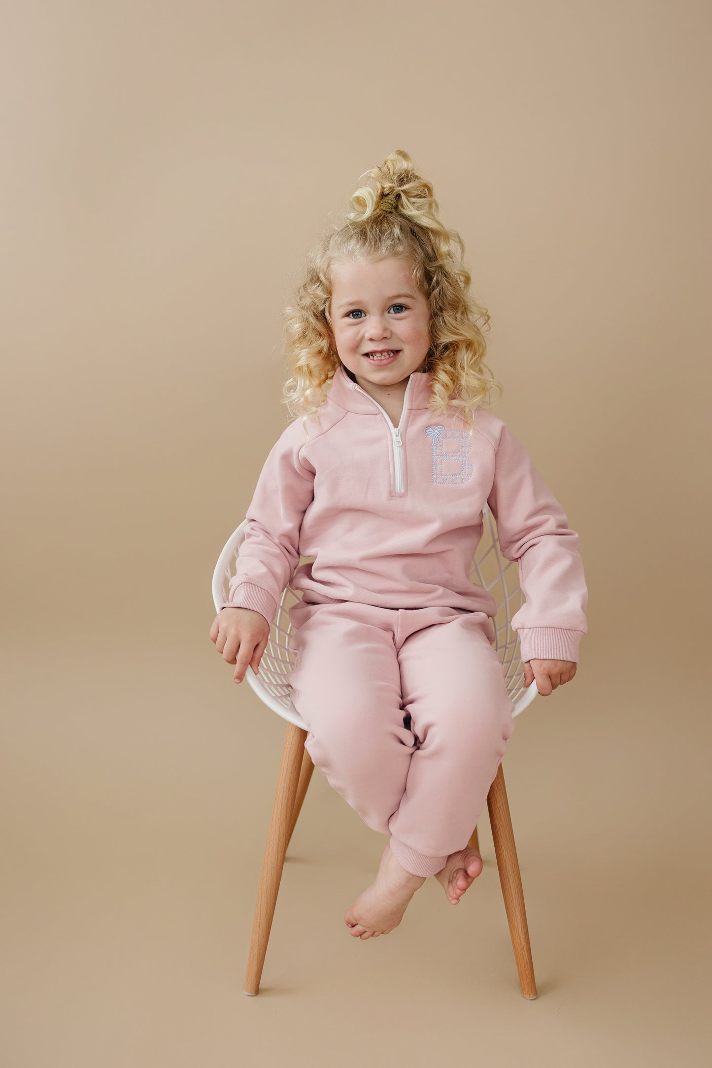 Blank Organic Cotton Quarter-Zip Set - Pink