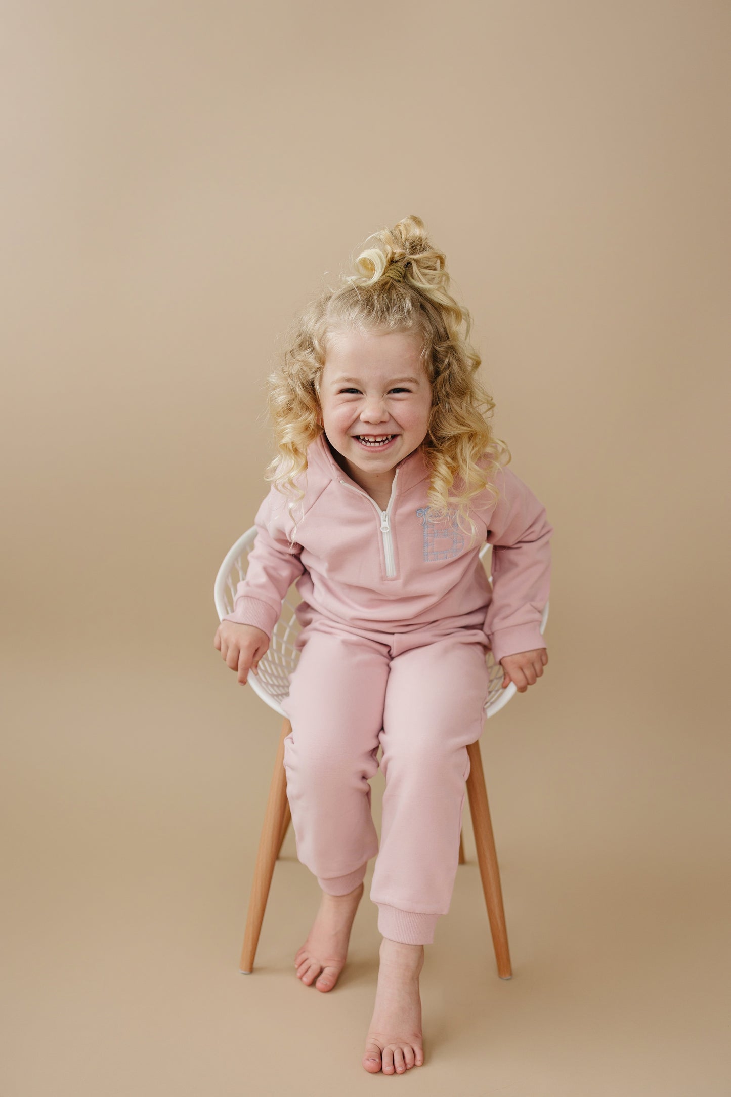 Blank Organic Cotton Quarter-Zip Set - Pink