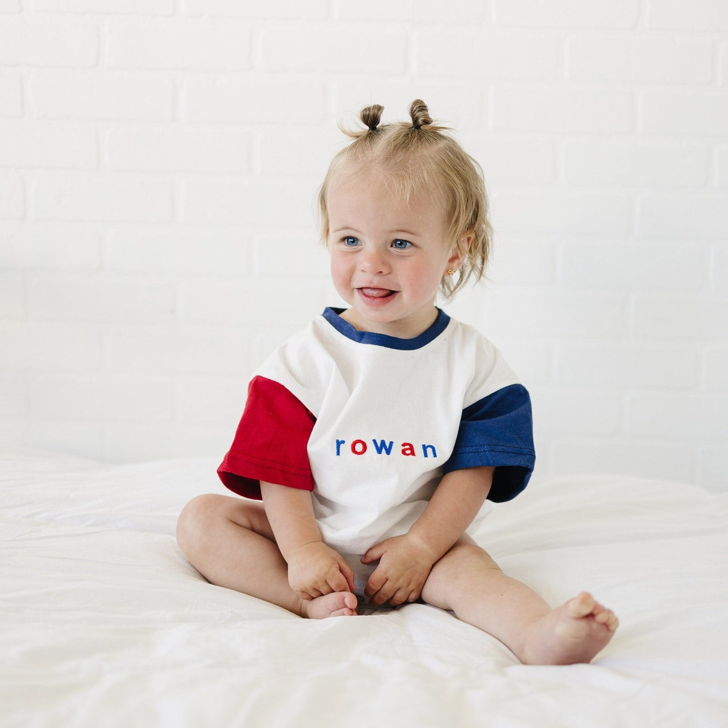 4th of July Colorblock T-Shirt Bubble Romper - Red White & Blue