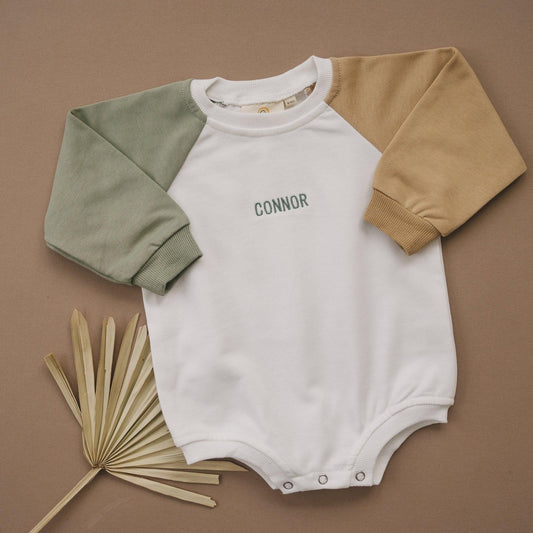 Custom Embroidered Colorblock Sweatshirt Romper - more colors - Little Joy Co.