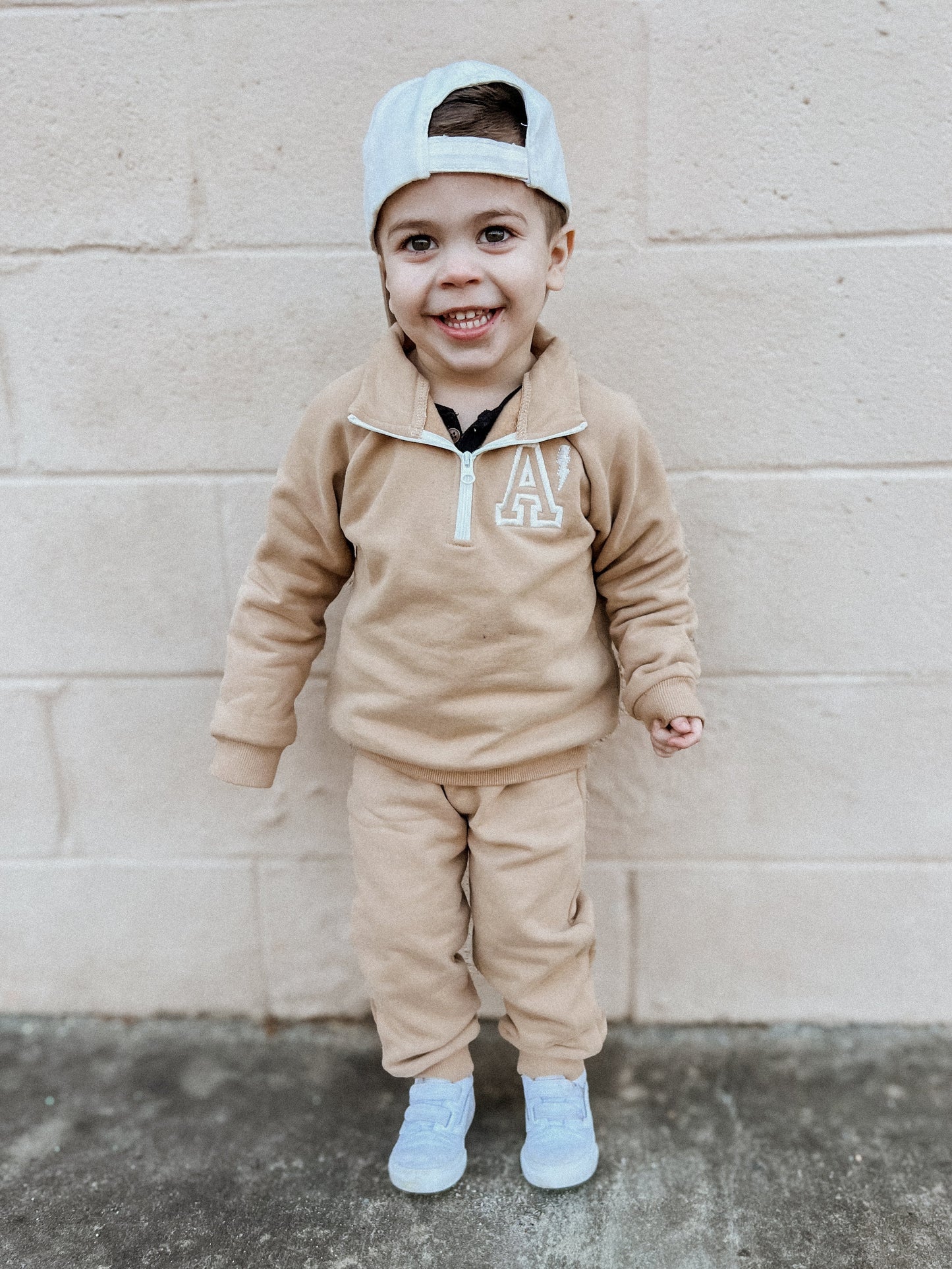 Organic Cotton Quarter-Zip Set - Tan