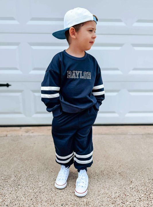 Navy Varsity Stripe Jogger Set