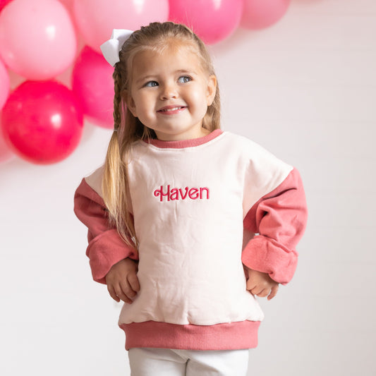 Colorblock Crewneck Sweatshirt - Pinks