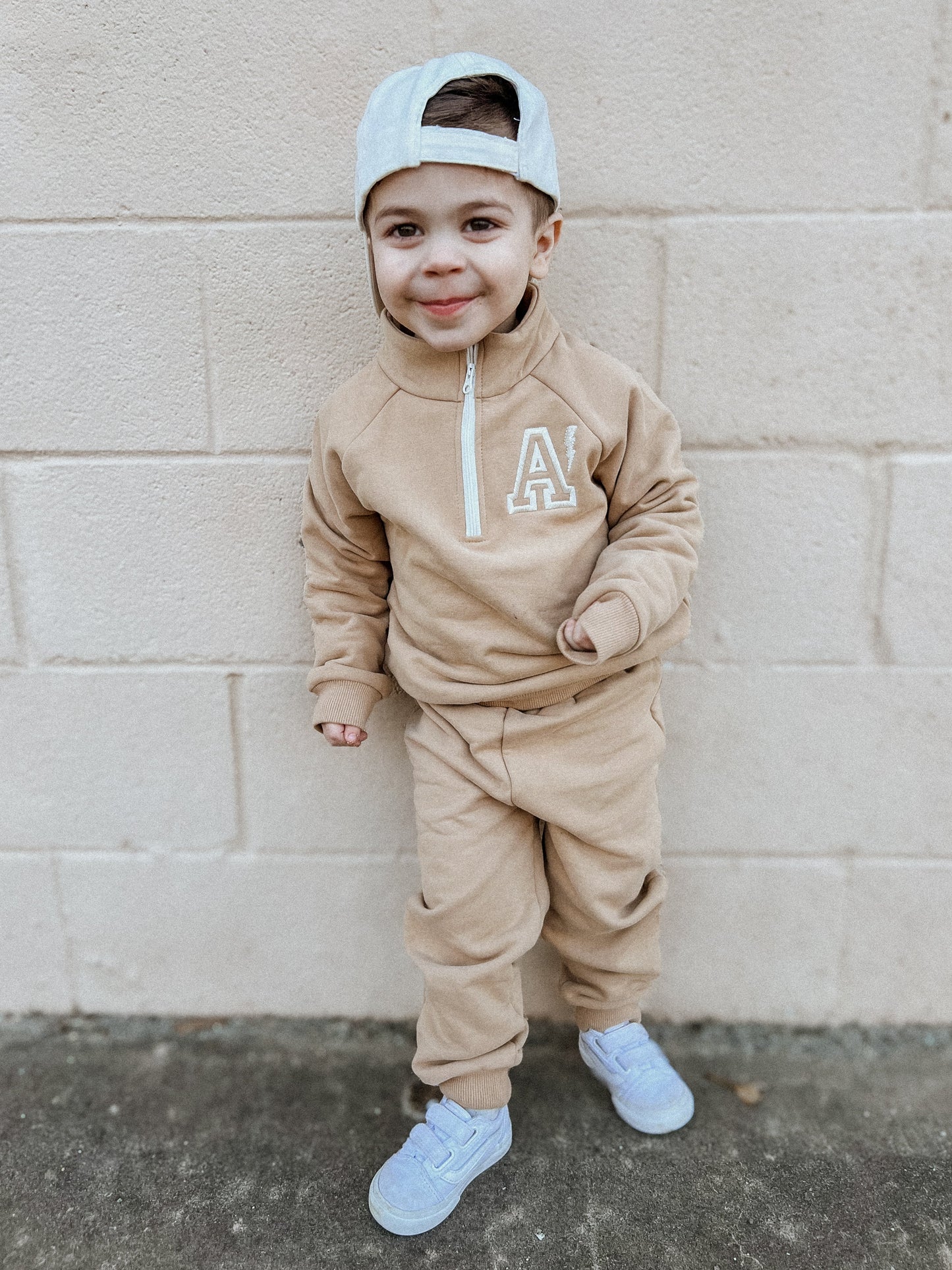Organic Cotton Quarter-Zip Set - Tan