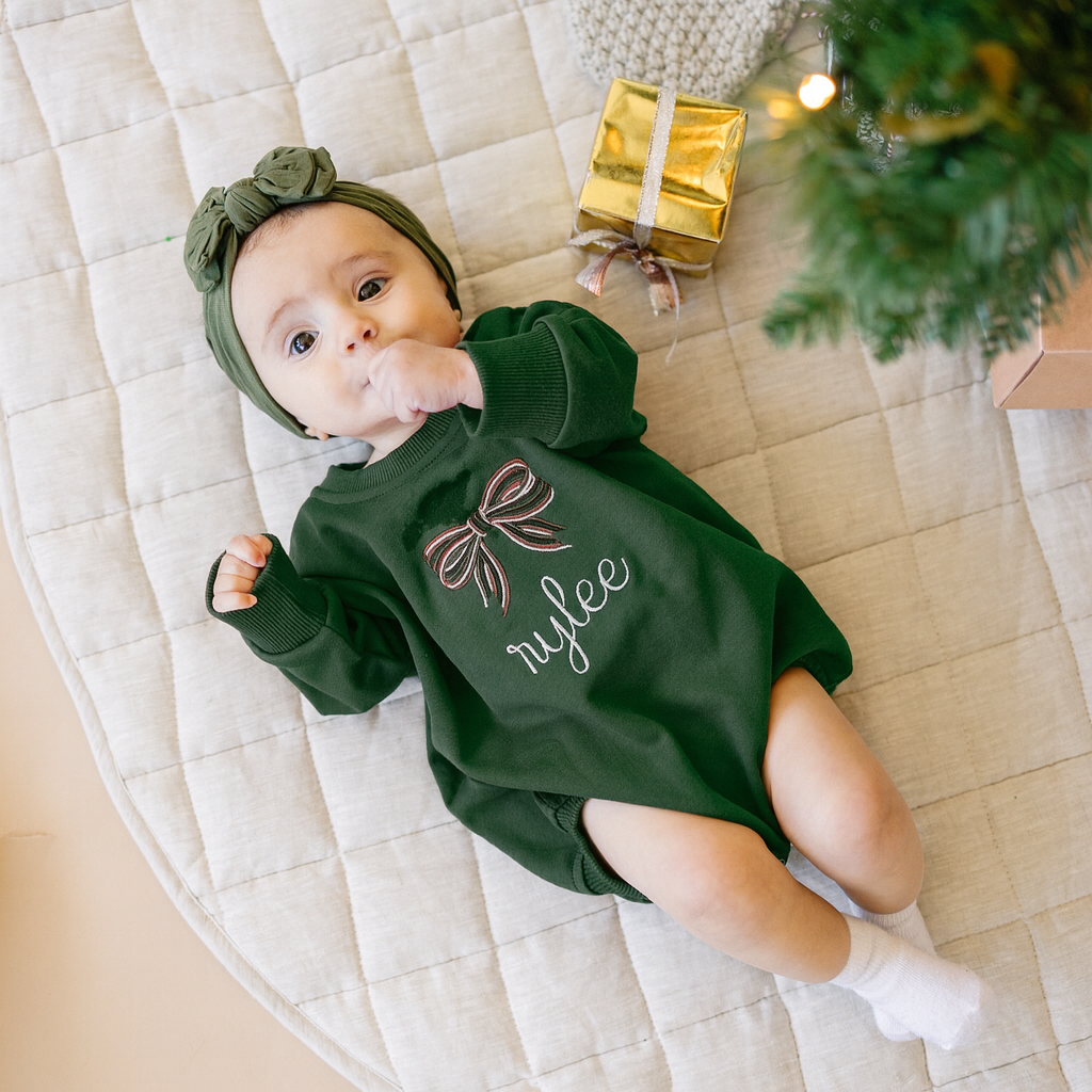 Sweatshirt Bubble Romper - Christmas Red or Green