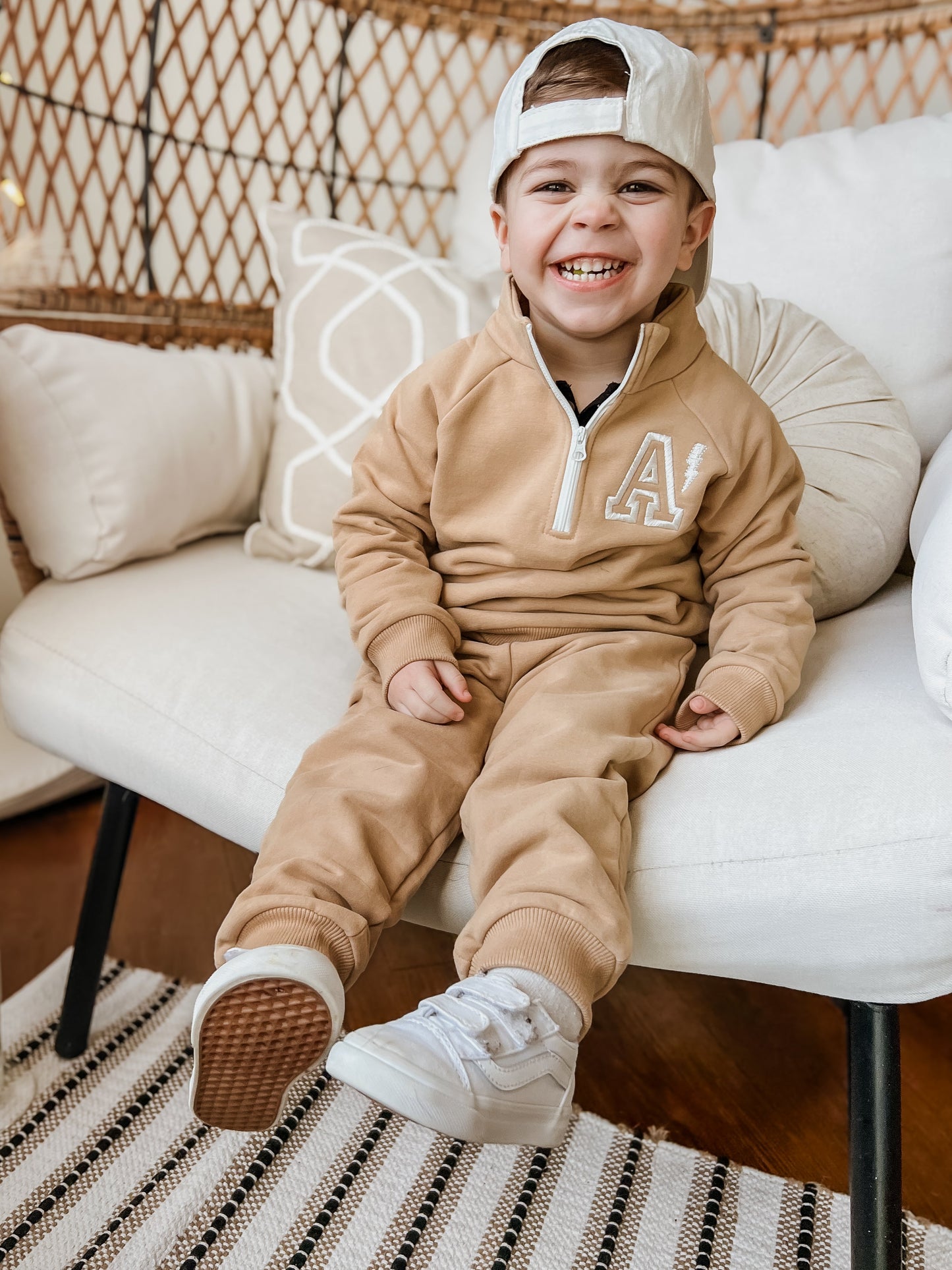 Organic Cotton Quarter-Zip Set - Tan