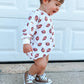 GAMEDAY PRESALE Football Print Bamboo Sweatshirt Bubble Romper *Early August