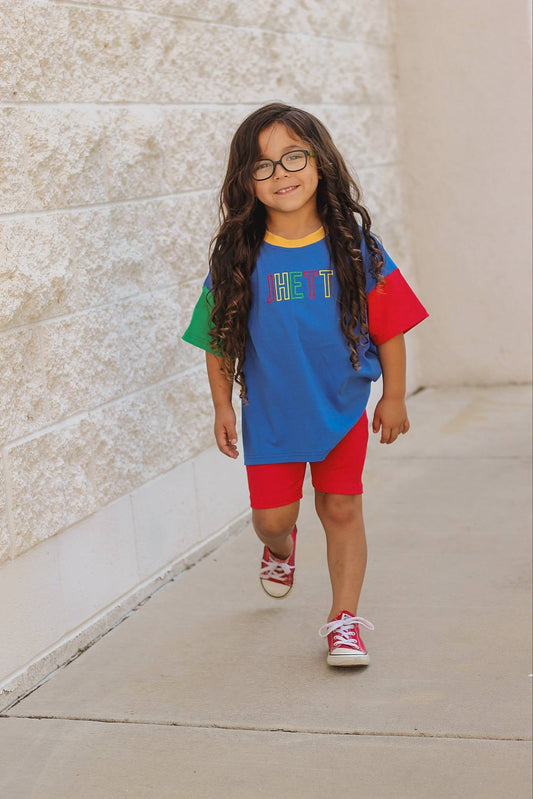 90s Colorblock Oversized Tee w/Optional Biker Shorts or Pants