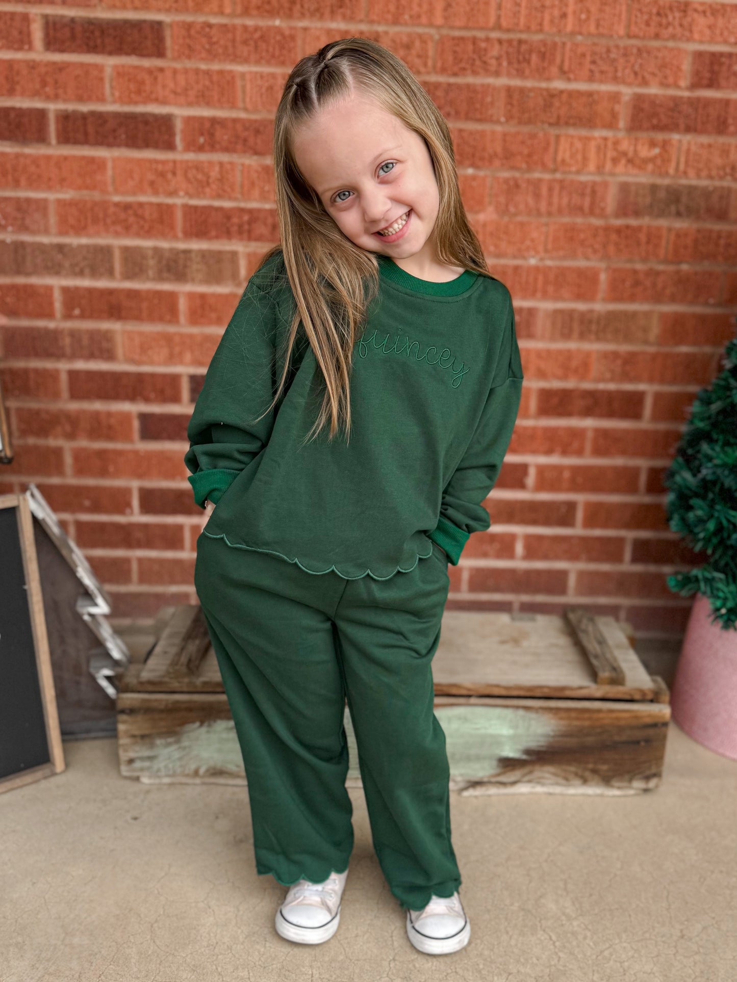 Girls Scalloped Set - Red, Cream, Green or Brown