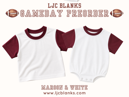 GAMEDAY PRESALE Maroon & White Colorblock Oversized Tee or Bubble Romper - Early August