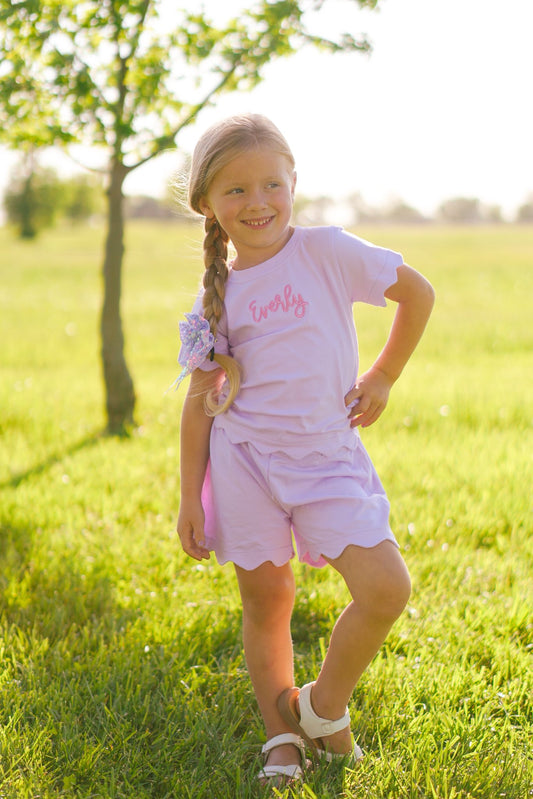 Scalloped Shorts Set - Pink or Purple