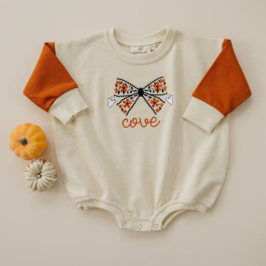 Colorblock Sweatshirt Romper - Cream & Orange (Fall/Halloween)