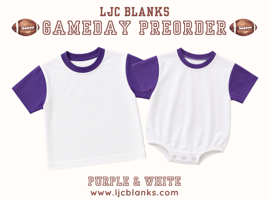 GAMEDAY PRESALE Purple & White Colorblock Oversized Tee or Bubble Romper - Early August