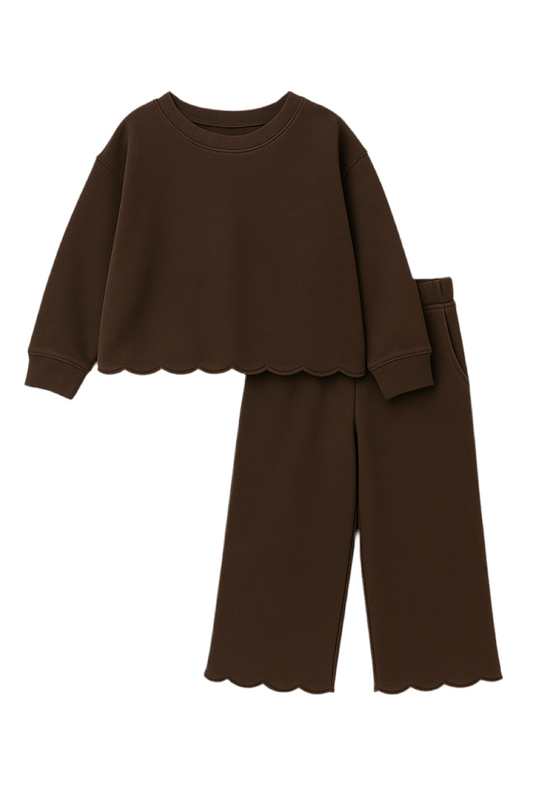 Girls Christmas Scalloped Set - Red, Cream, Green or Brown