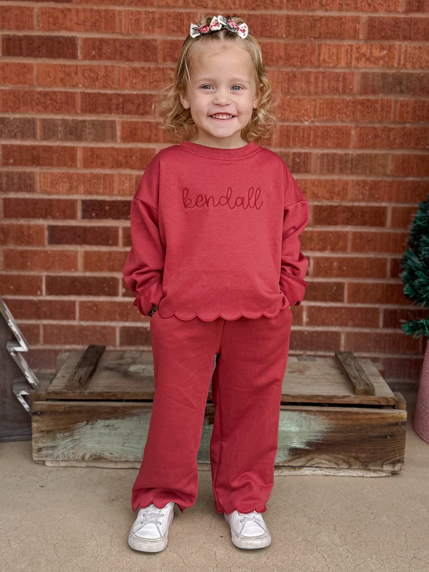 Girls Scalloped Set - Red, Cream, Green or Brown