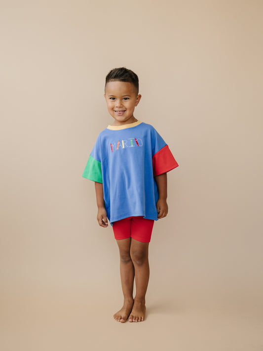 90s Colorblock Oversized Tee w/Optional Biker Shorts or Pants