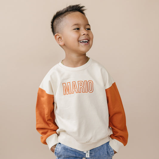 Colorblock Crewneck Sweatshirt - Cream & Orange (Fall/Halloween)