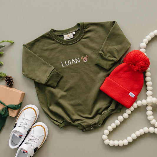 Sweatshirt Romper - Olive Green Christmas