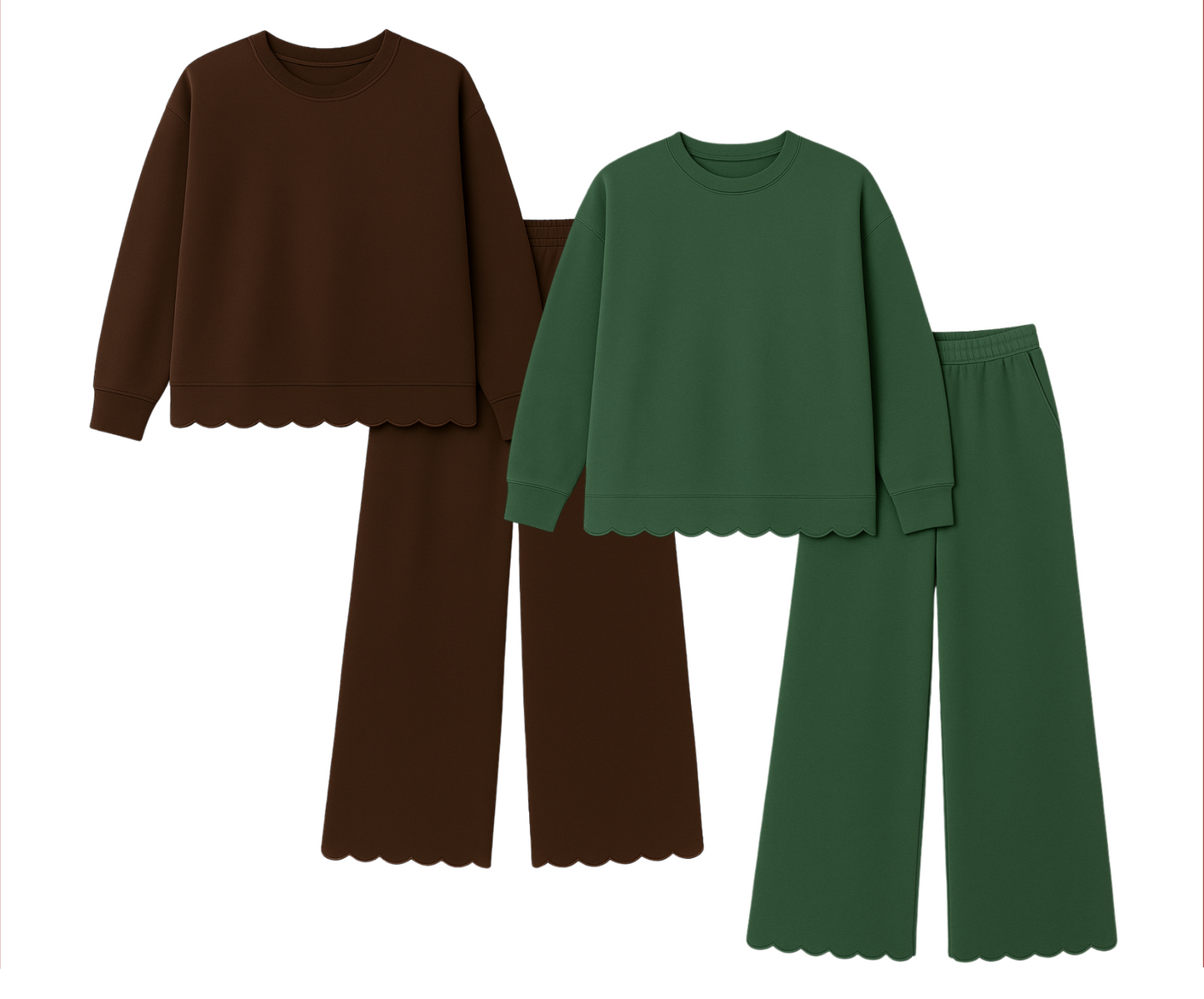 Women's Christmas Scalloped Set - Green or Brown