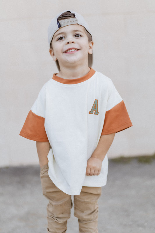 Oversized Tee - Burnt Orange & Cream Colorblock