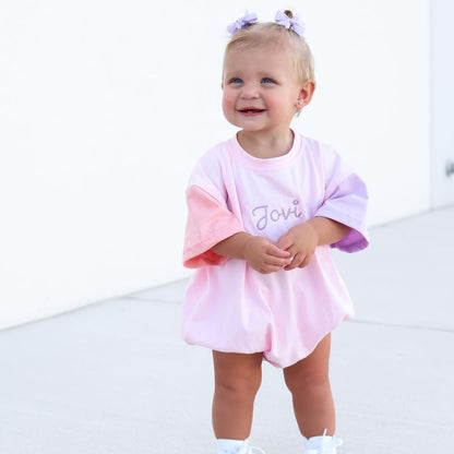 Colorblock T-Shirt Romper or Oversized Tee & Biker Set - Pink & Purple