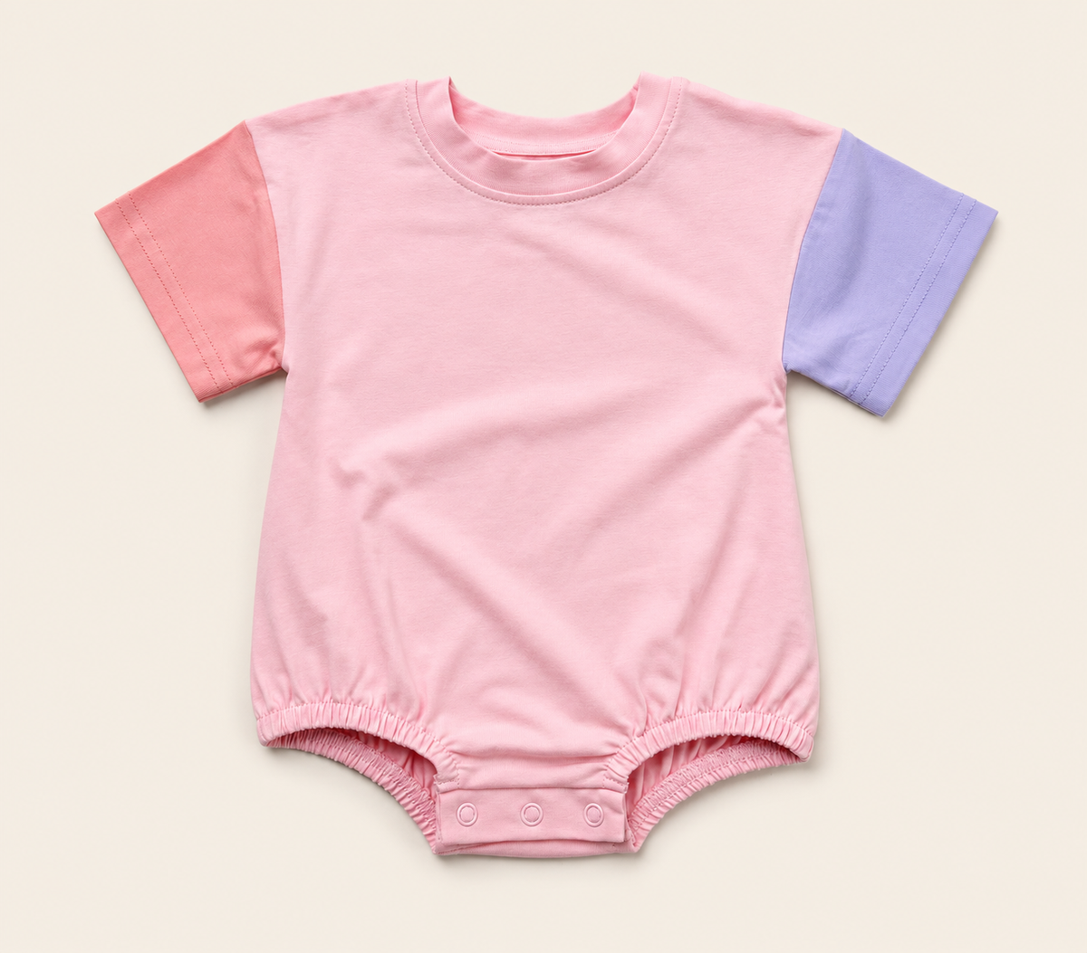 Organic Cotton Colorblock T-Shirt Romper - Pink & Purple