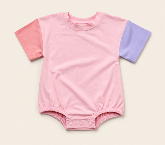Organic Cotton Colorblock T-Shirt Romper - Pink & Purple