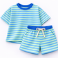 PRESALE Organic Cotton Striped Shorts Set - Blue & Green *end of July
